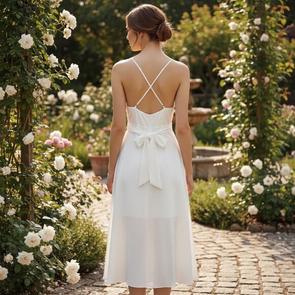 Dresses & Skirts - Maxi Dress Solid Gathered Top Spaghetti Straps Back Tie Cute Bow!